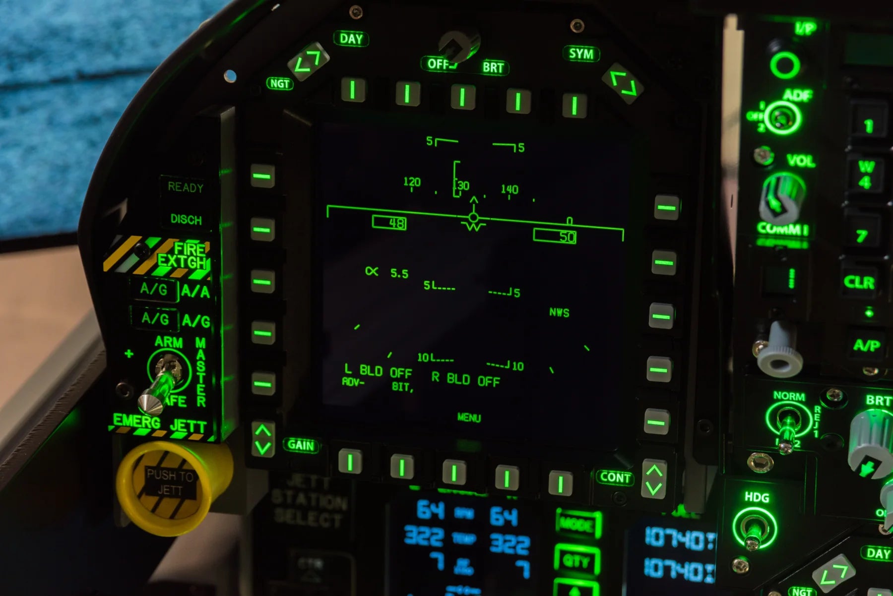 Close view of an illuminated multifunction display