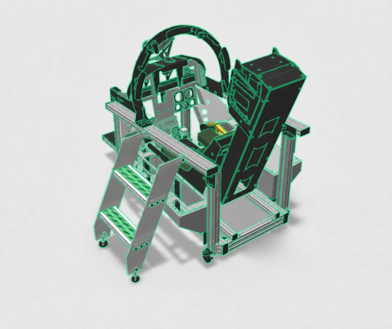 Clean technical rendering of the complete Dogfight Dynamics cockpit and access ladder