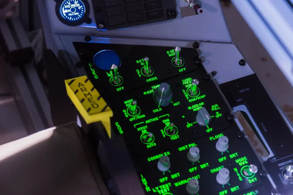 Close detail of illuminated console switches