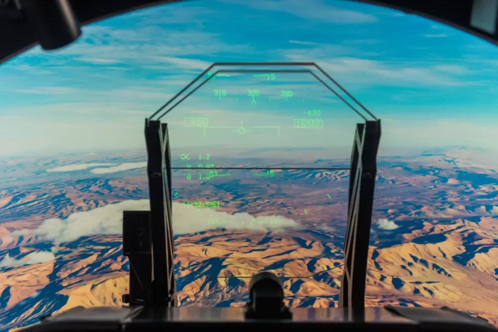 Head-up display framing the simulated flight environment
