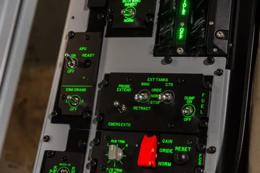 Close detail of illuminated cockpit switches
