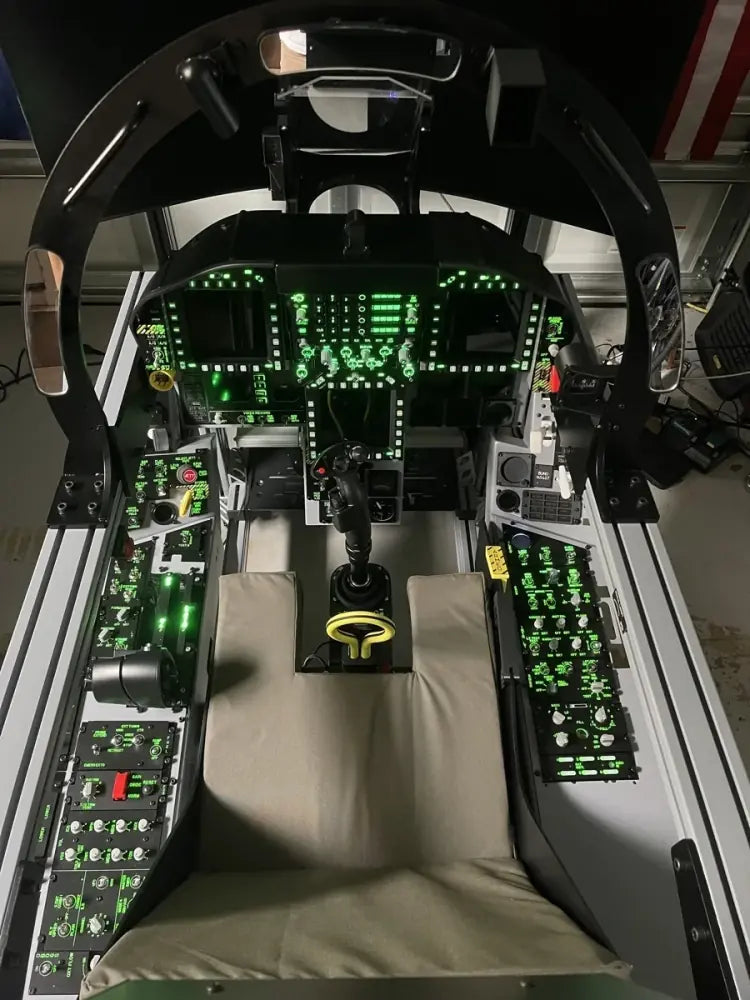 Empty cockpit showing the seat, consoles, and main instrument panel