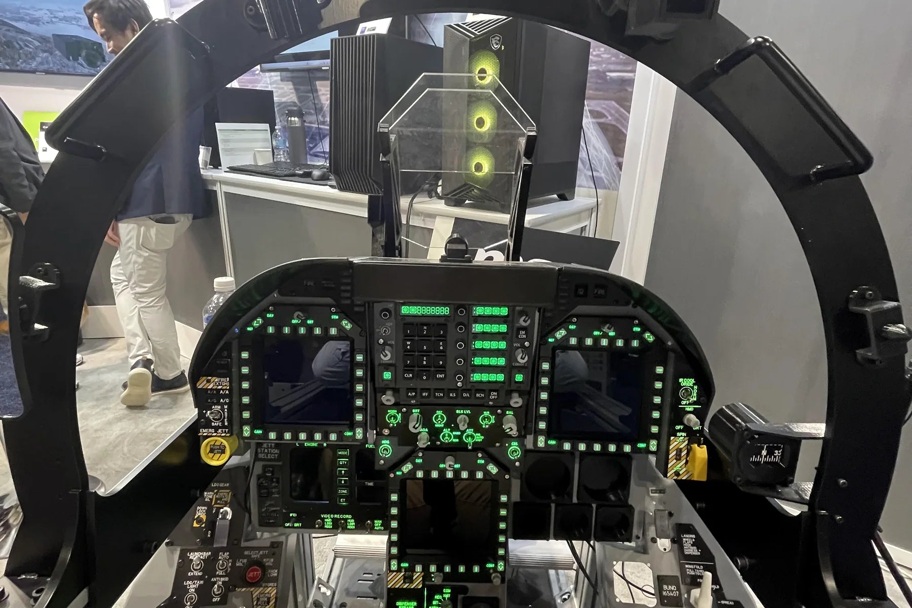 Pilot eye view through the Dogfight Dynamics F/A-18C cockpit at I/ITSEC 2025