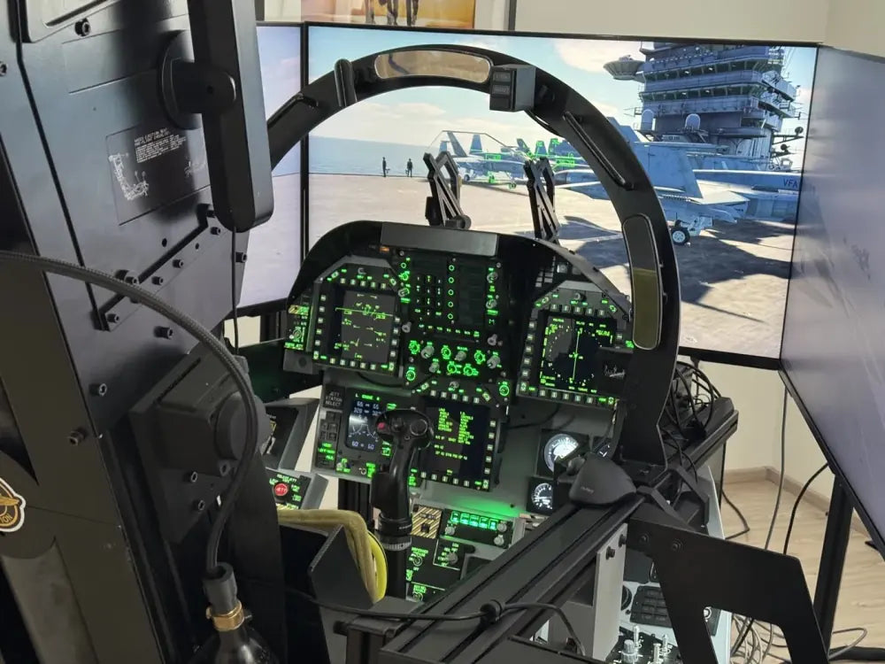 Illuminated client Dogfight Dynamics F/A-18C cockpit configured for mixed reality